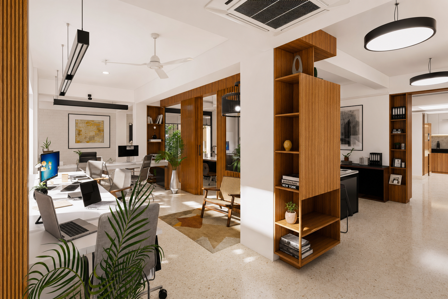Office overview - calm, clear, grounded